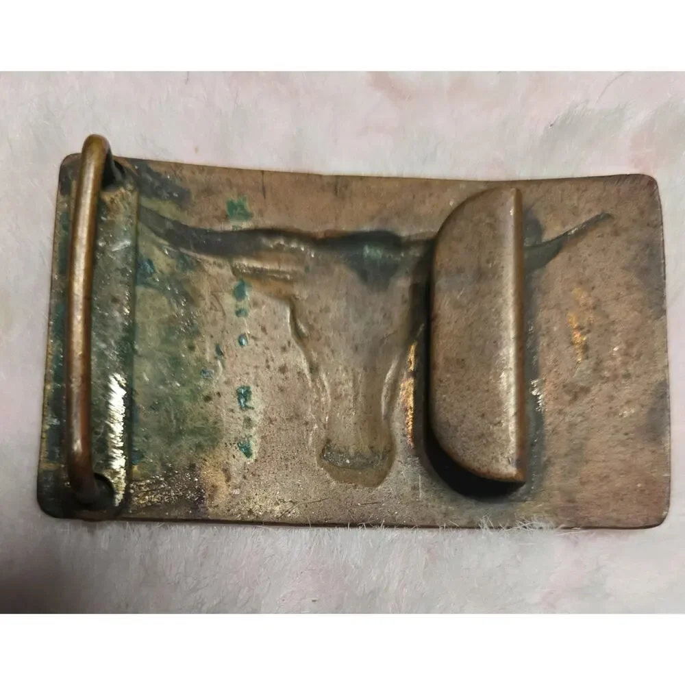 Copper Toned Vintage Bull Longhorn Belt Buckle Western Steer Head Vintage
